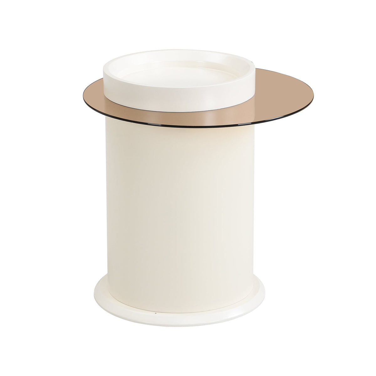 Roomfitters Rotatable Round Coffee Table Set of 2 with Flower-Shaped Top and Glass End Table, Off White Roomfitters