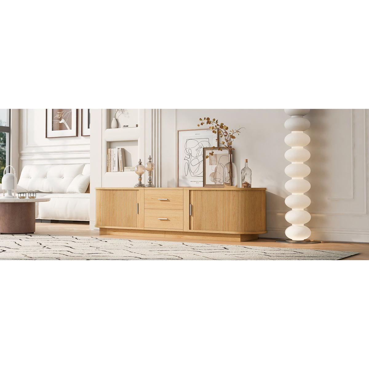variant-group:rf-n724p420639w|Roomfitters Modern Entertainment Center Console Table with 2 Central Drawers, Acacia Wood