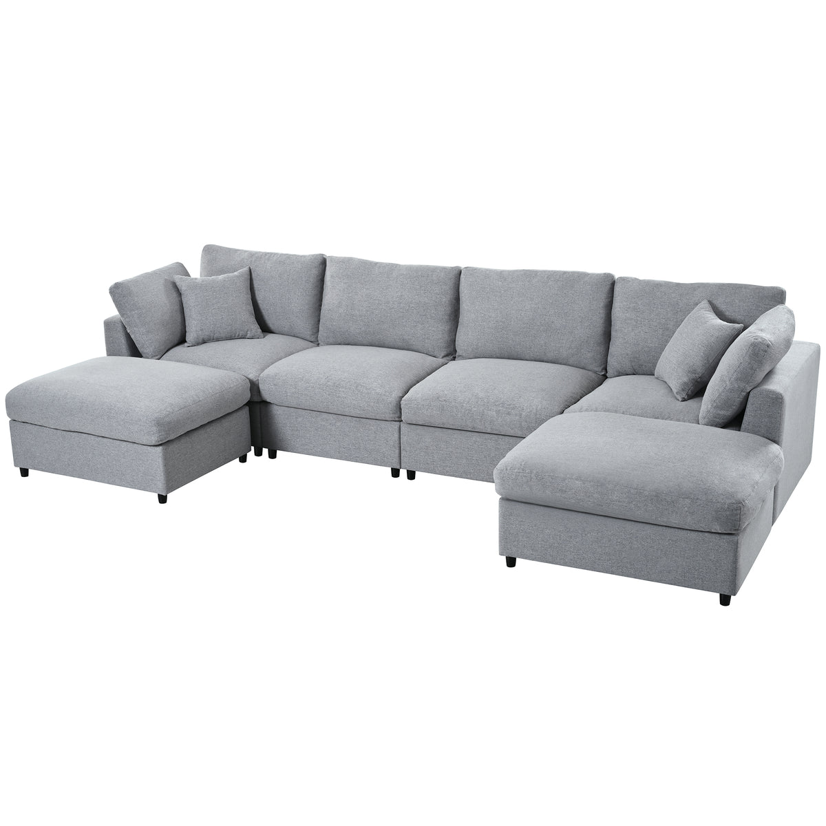 variant-group:rf-n711wy000474aae|Roomfitters 128.2-Inch Customizable U-Shaped Sectional Sofa, 6-Seater Chenille Couch, 2 Movable Ottomans, Pit Lounge, Grey