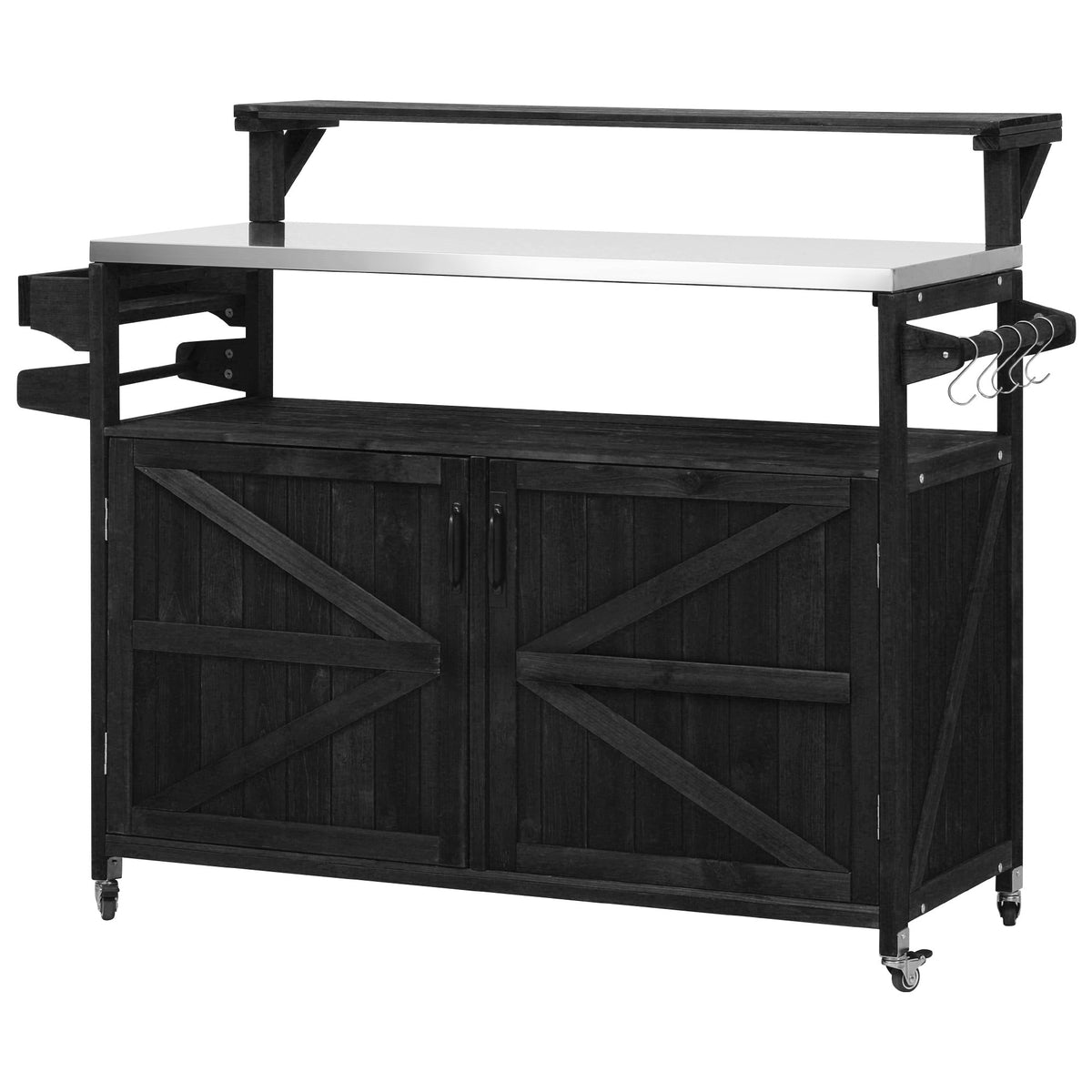 Roomfitters 56.5" Grill Cart, Outdoor Kitchen Island with Stainless Steel Top and Storage Cabinet, BBQ Prep Station, Black
