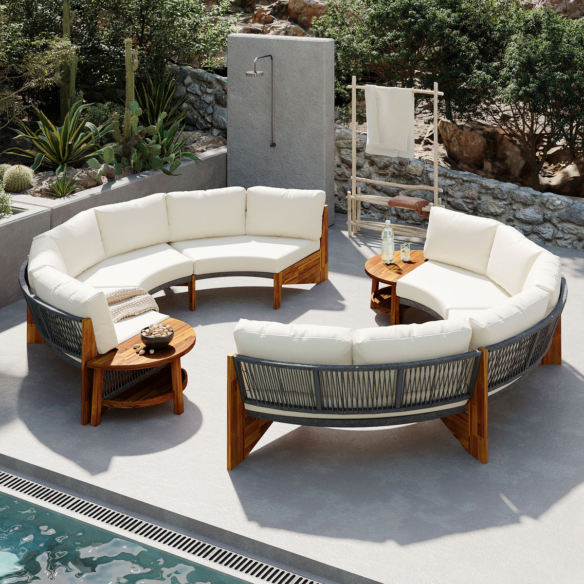 variant-group:rf-n711wy000468aaa|Roomfitters 3-Piece Outdoor Sofa Set for 6, Half-Moon Patio Conversation Set, Beige Cushions, Rope Woven Steel Sectional