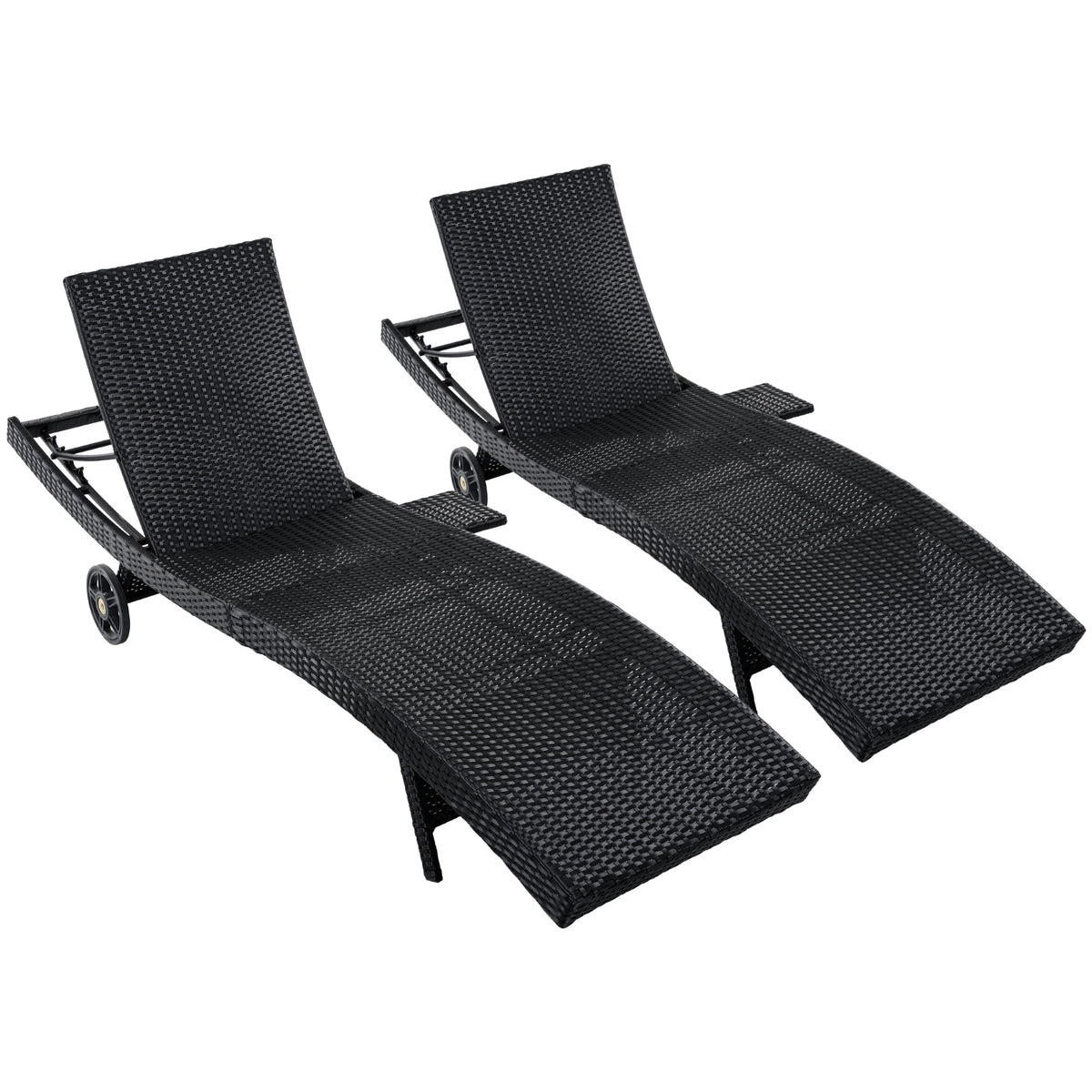 variant-group:rf-n707p395515b|Roomfitters 80"W Patio Chaise Lounge Chairs Set of 2 with Wheels, Folding Table, Adjustable Rattan Loungers, Black