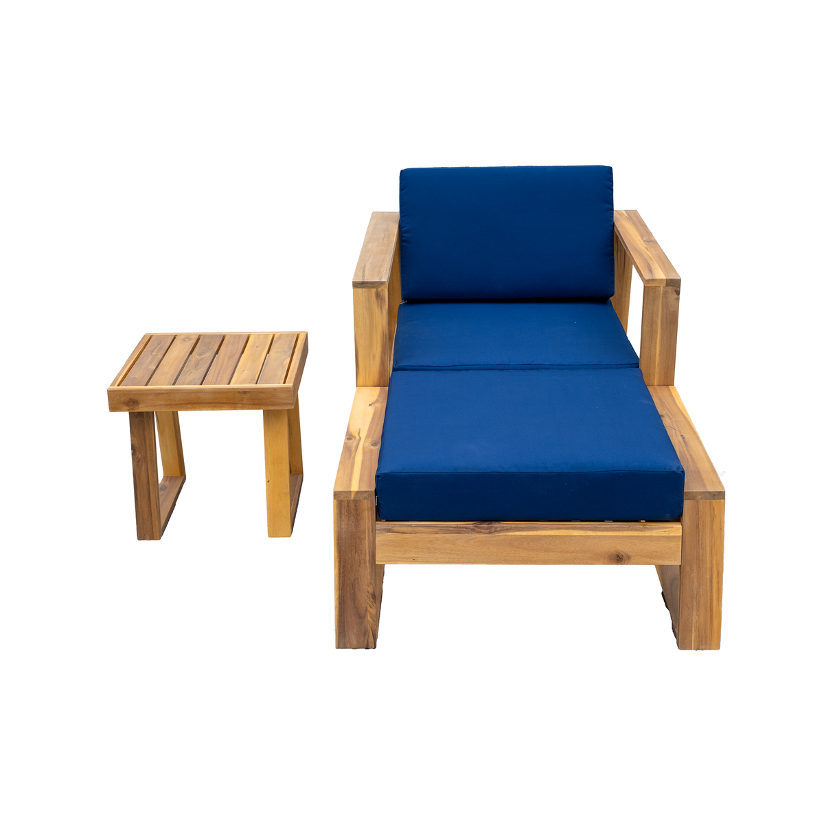 variant-group:rf-n711wy000431aac|Roomfitters Acacia Wood Outdoor Lounge Set - Chair & Ottoman for Patios, Balconies, Gardens, Natural+Blue