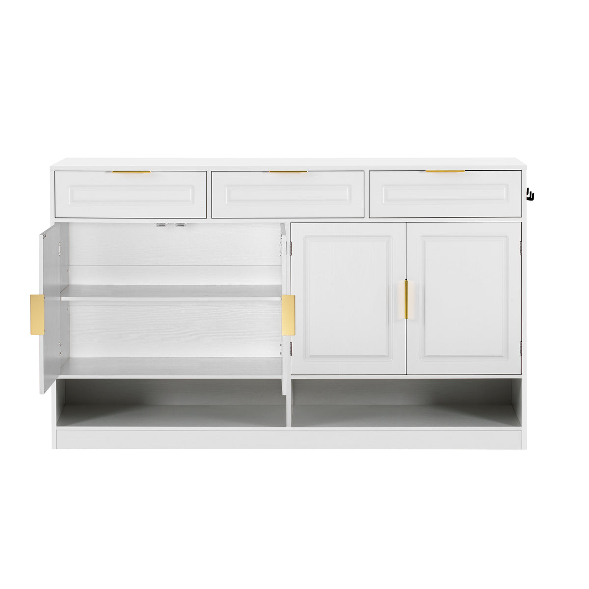 variant-group:rf-n711p345213k|Roomfitters 59.1" Farmhouse Sideboard Buffet Cabinet with 3 Drawers and 4 Doors, Kitchen Storage with Open Shelf, White