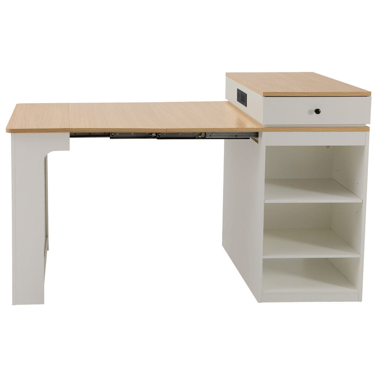 variant-group:rf-n707s000017w|Roomfitters 59.5" Kitchen Island with 41.8" Extendable Dining Table, Double-Sided Storage, Power Outlet, 2 Drawers, White