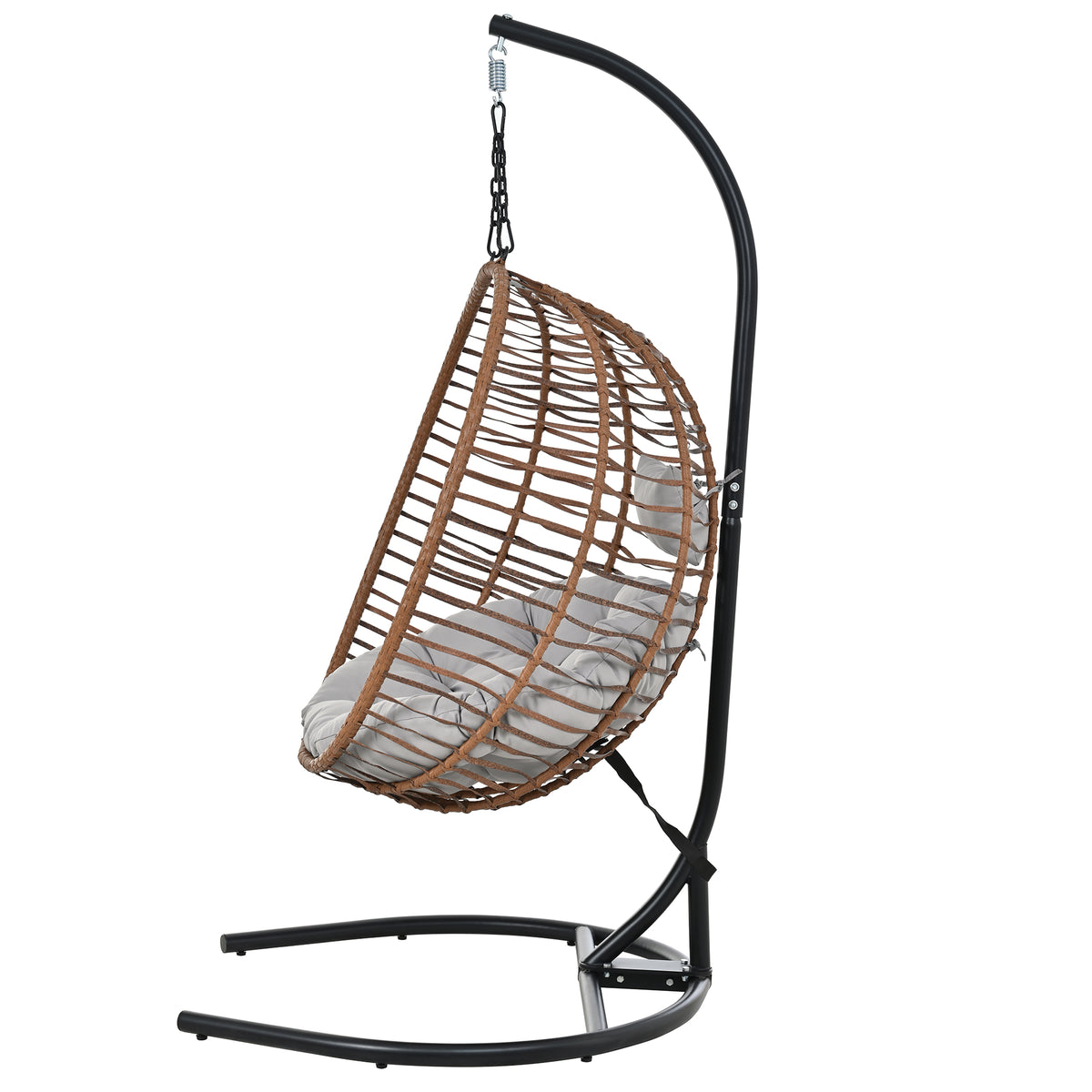 variant-group:rf-n711p389503g|Roomfitters Single Person Folding Egg Chair with Stand, UV Resistant Wicker Rattan Swing for Patio, Garden, Brown+Gray