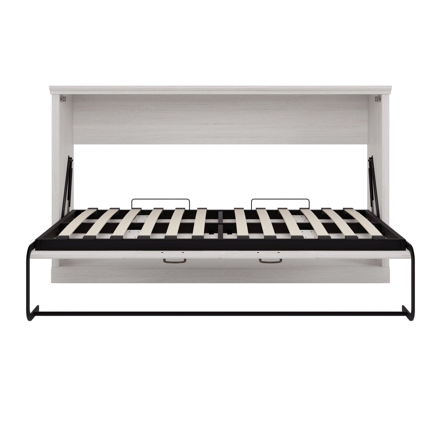 Roomfitters Twin Size Horizontal Murphy Bed Frame, Hideaway Cabinet Wall Bed, Dual Piston System Guest Room, Rustic White Roomfitters