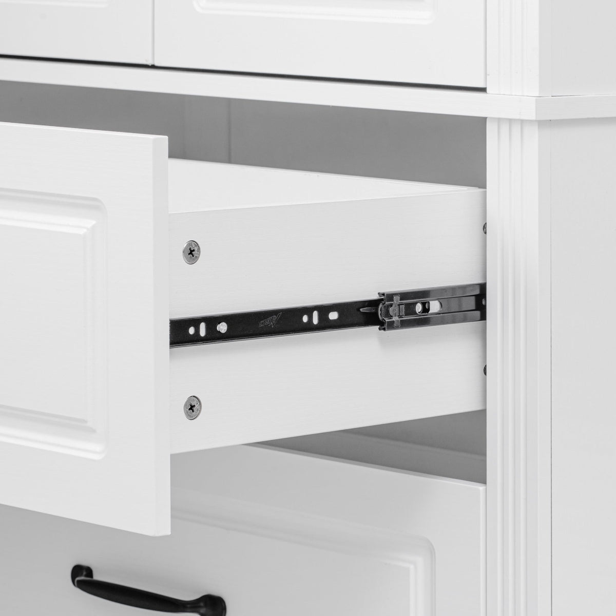 Roomfitters 71" Farmhouse Pantry Cabinet with Drawers, Embossed Texture, Storage Shelves, Cupboard for Kitchen, White