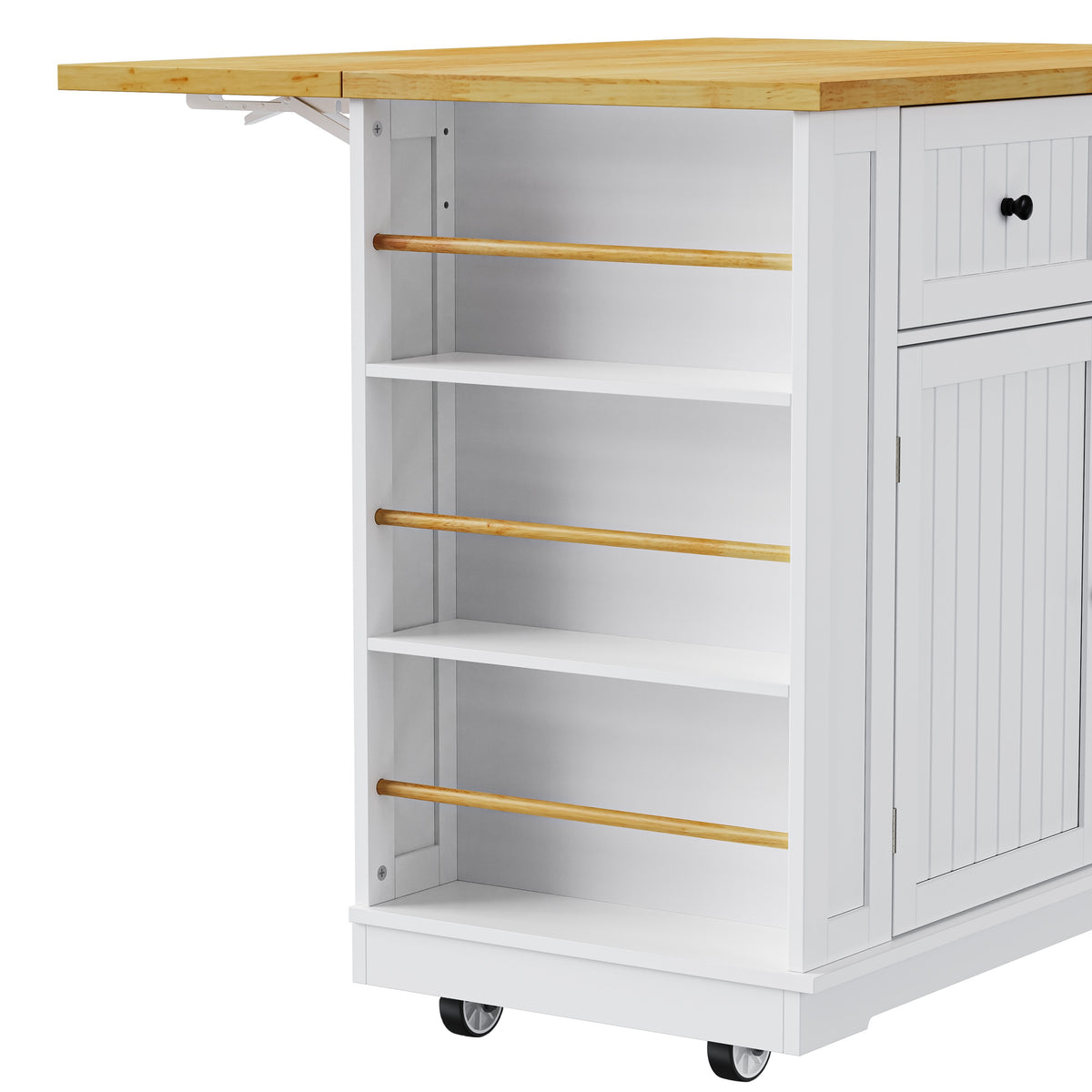 variant-group:rf-n707s257057w|Roomfitters 48" Kitchen Island with Power Outlet and Drop Leaf, Rolling Storage Cabinet with Wood Top and Spice Rack, White