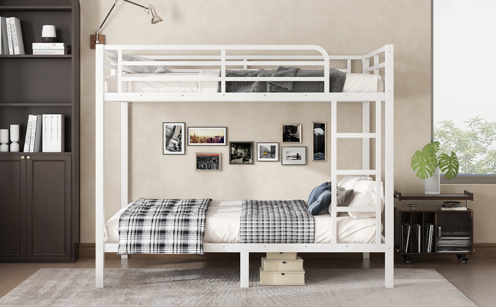 variant-group:rf-w1580p329015|Roomfitters Metal Full Over Full Bunk Bed Frame with Ladder & Safety Rail, Durable Space-Saving Design, White
