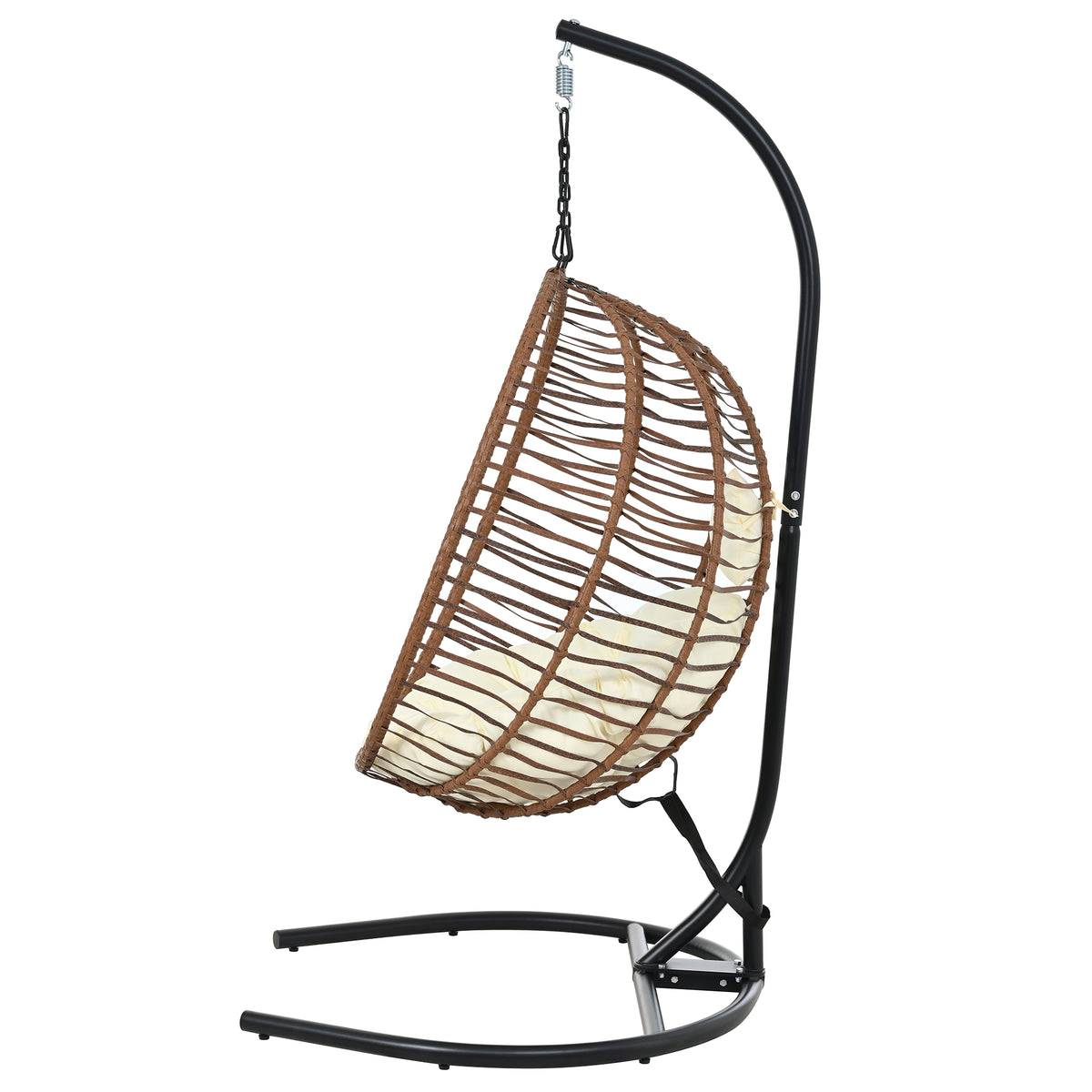 variant-group:rf-n711p389503k|Roomfitters Single Person Folding Egg Chair with Stand, UV Resistant Wicker Rattan Swing for Patio, Garden, Brown+Beige