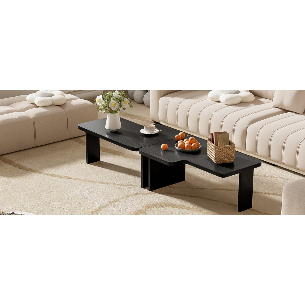 variant-group:rf-n724p232174b|Roomfitters Minimalist Coffee Table Set, Rectangular Center Table with Two-Tone Design, Black