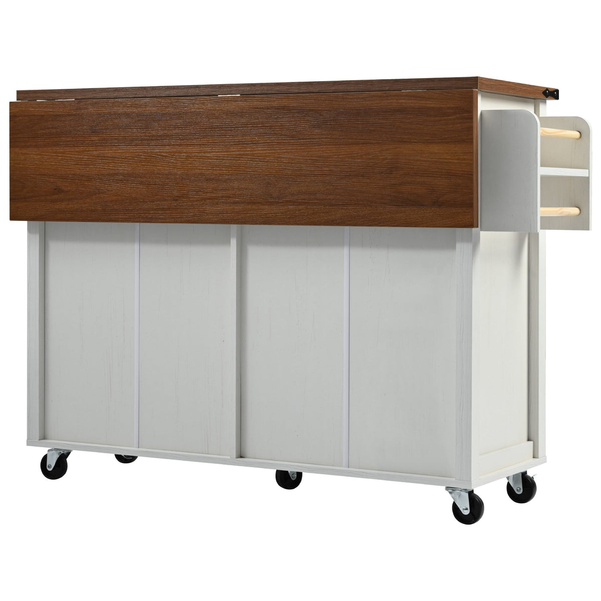 Roomfitters 53.5" Kitchen Island with Power Outlet and Drop Leaf, Rolling Storage Cabinet with Spice Rack, Modern Style, White