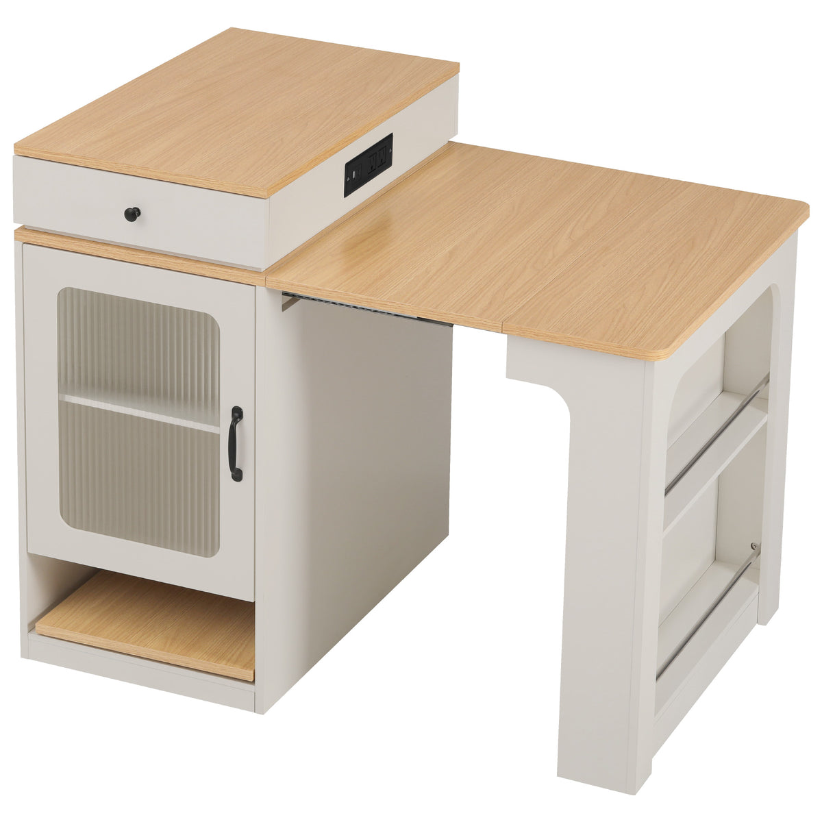 variant-group:rf-n707s000017w|Roomfitters 59.5" Kitchen Island with 41.8" Extendable Dining Table, Double-Sided Storage, Power Outlet, 2 Drawers, White