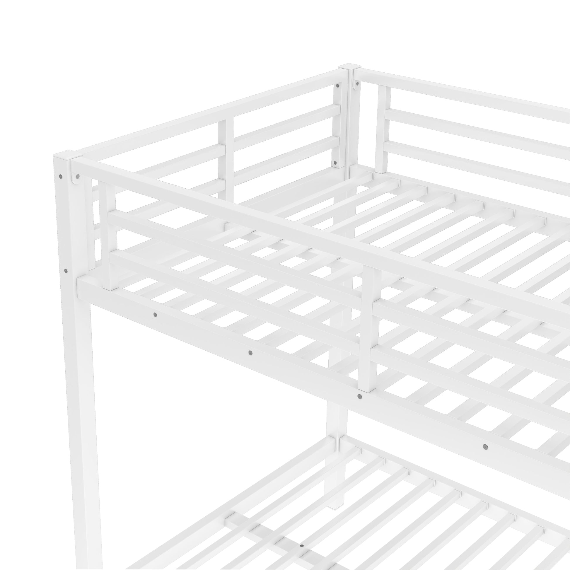 variant-group:rf-w1580p329009|Roomfitters Metal Twin XL Over Twin XL Bunk Bed Frame with Ladder & Safety Rail, Heavy-Duty Space-Saving Design, White
