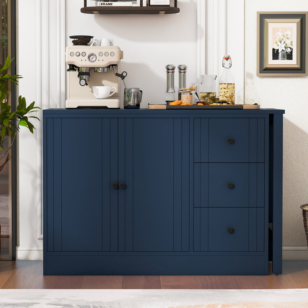 variant-group:rf-n711p334768v|Roomfitters Extendable Sideboard Buffet Cabinet with Storage, Multifunctional Console Table for Dining Room, Navy Blue