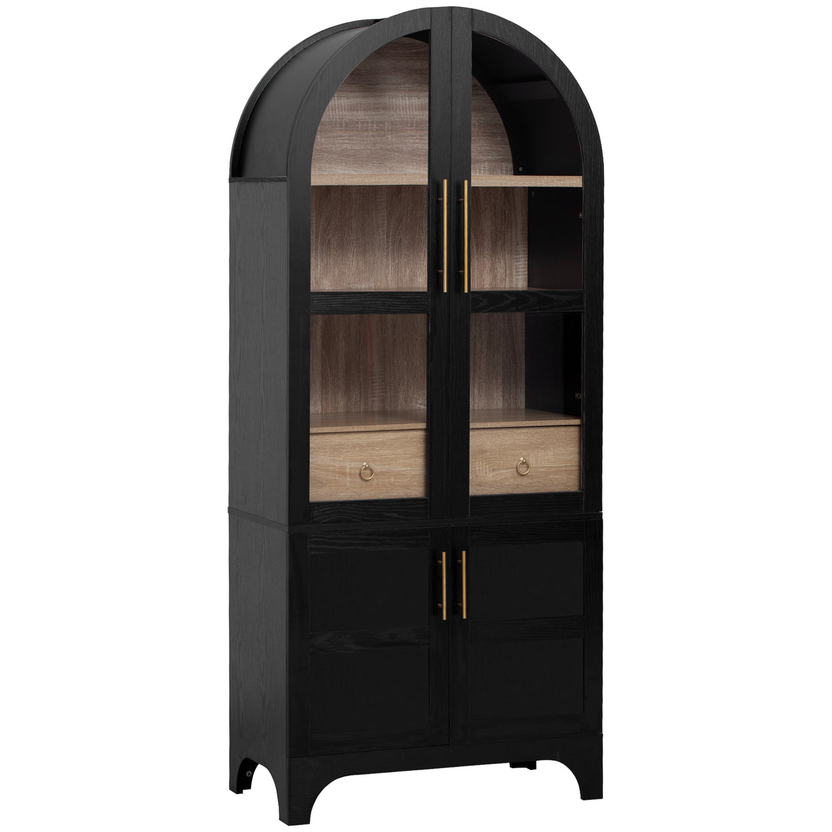 variant-group:rf-n707s288969b|Roomfitters 71" Pantry Cabinet with Arched Top & Glass Doors, 4-Door Storage Hutch with Adjustable Shelves for Kitchen, Black