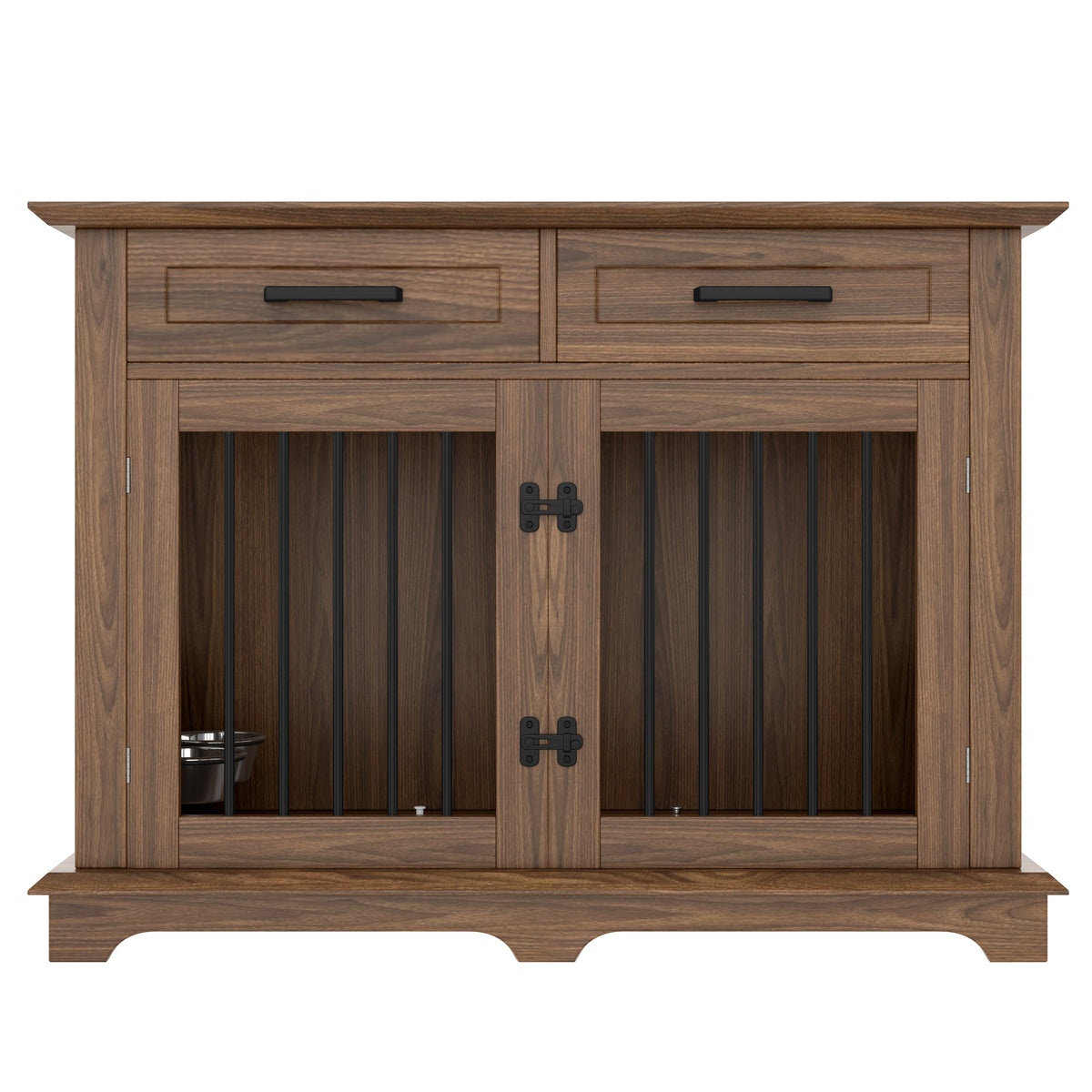 variant-group:rf-n704p379112d|Roomfitters 44-Inch Decorative Dog Crate Furniture Indoor Wooden Kennel End Table with 360 Rotating Bowls Brown