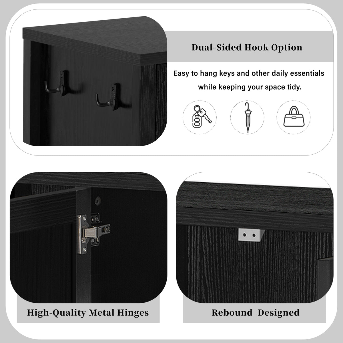 variant-group:rf-n711p345165b|Roomfitters Sideboard Buffet Cabinet with 4 Door Mid-century Modern Geometric Storage and Open Shelf for Kitchen & Dining, Black