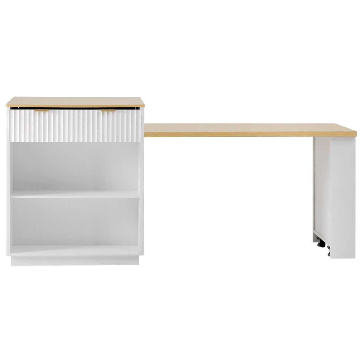 variant-group:rf-n707s000018w|Roomfitters 82.6" Fluted Kitchen Island with 51" Extendable Dining Table for 4-6, Power Outlet, White