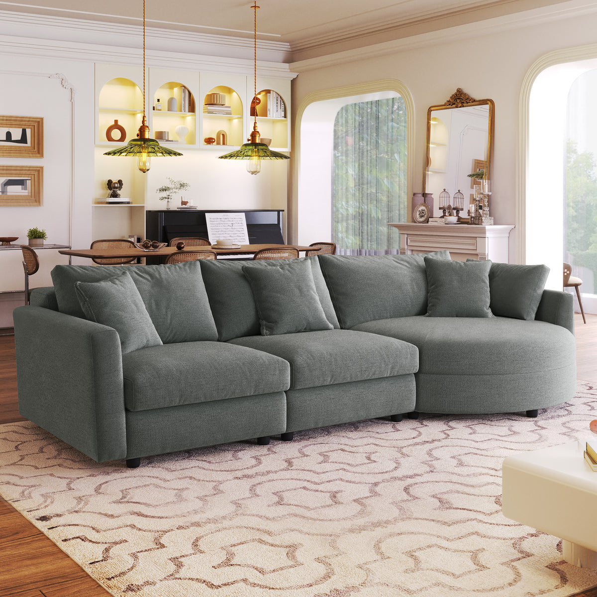 variant-group:rf-n711wy000461aae|Roomfitters 107" Chenille Fabric 3-Piece Sectional Sofa, Modern Large L-Shaped Couch with Rounded Curved Chaise, Grey