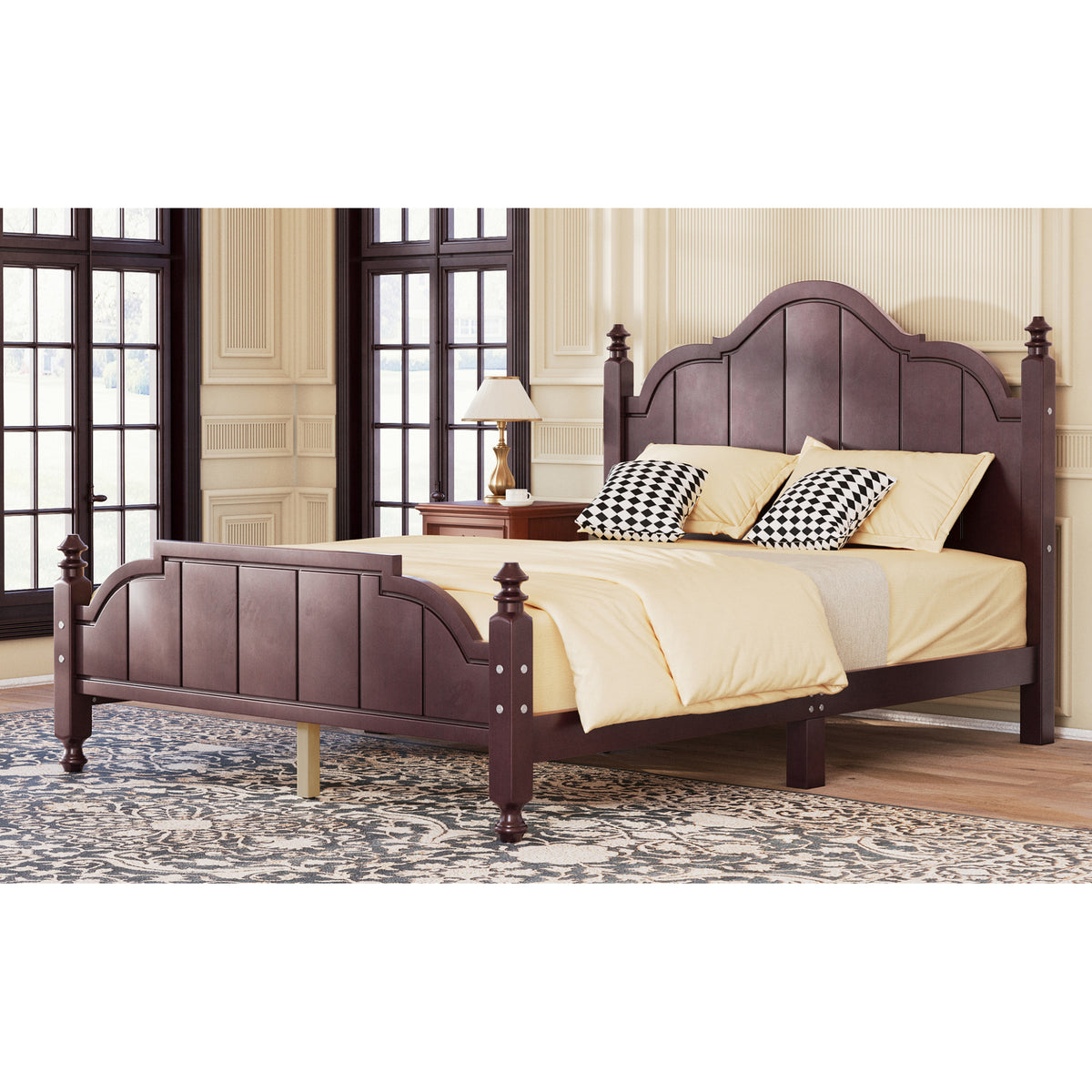 variant-group:rf-n733p360927p|Roomfitters Full Wood Platform Bed Frame with Curved Headboard, Vintage Style Slat Support, No Box Spring Required, Espresso