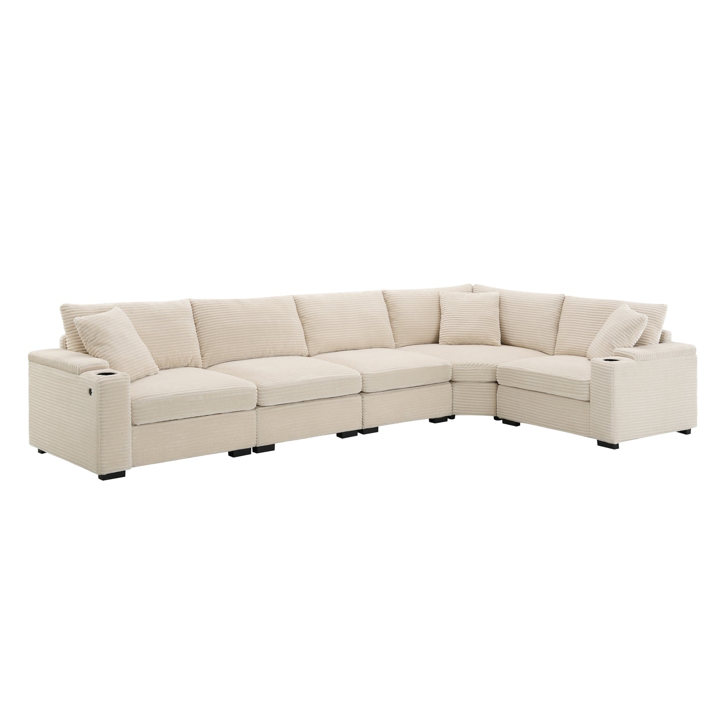 variant-group:rf-n723s1187a|Roomfitters 104 Inch Modern L-Shaped Sectional Sofa with Cup Holders, Comfortable Corduroy Upholstered Corner Couch, Beige