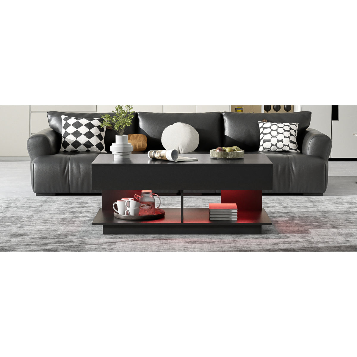 variant-group:rf-n724p290061b|Roomfitters Extendable Coffee Table with Hidden Storage and Compartments, Adjustable Multifunctional Center Table, Black