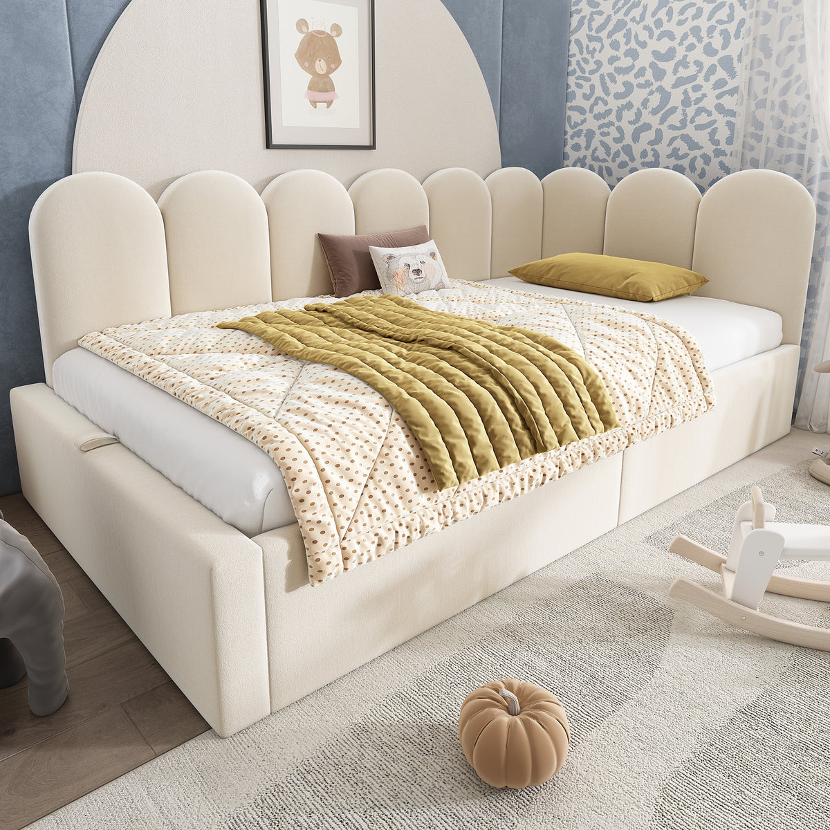 variant-group:rf-n736p333613b|Roomfitters Upholstered Twin Size Ottoman Daybed with Storage, Sofa Bed with Metal Slat Frame, Velvet Beige
