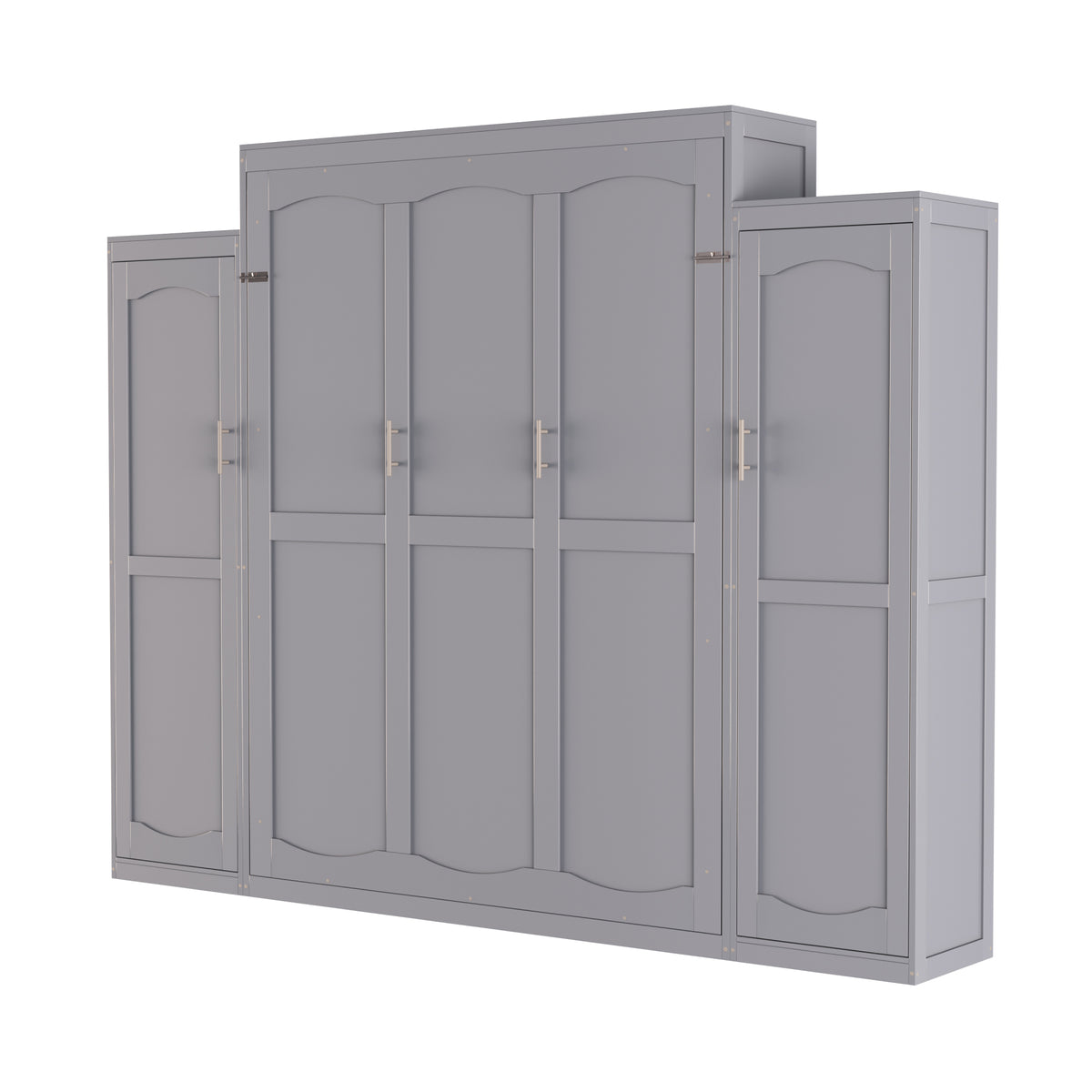 variant-group:rf-n733s235627e|Roomfitters Queen Murphy Wall Bed with Two Wardrobes and Storage Shelf, Foldable Platform Bed Frame for Guest Room, Gray