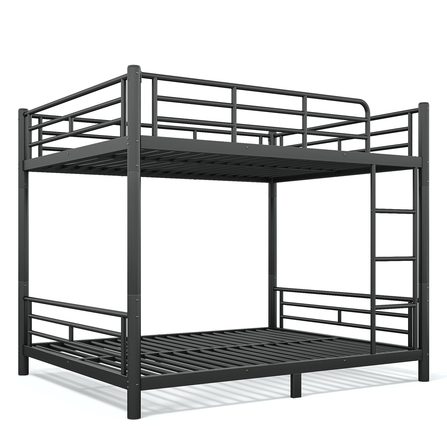 variant-group:rf-w1580s00607|Roomfitters Queen over Queen Metal Bunk Bed Frame for Teens Adults, Convertible 2 Separate Beds Round Tube, Black