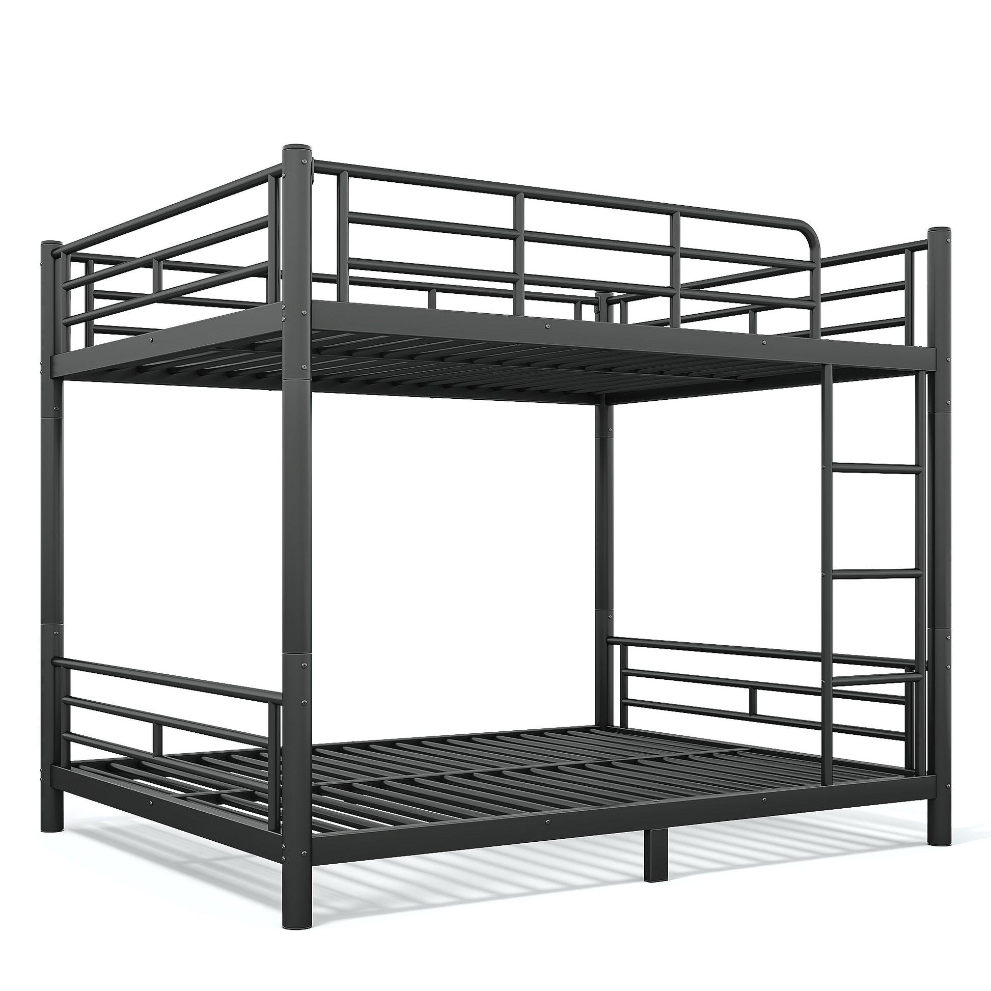 variant-group:rf-w1580s00607|Roomfitters Queen over Queen Metal Bunk Bed Frame for Teens Adults, Convertible 2 Separate Beds Round Tube, Black