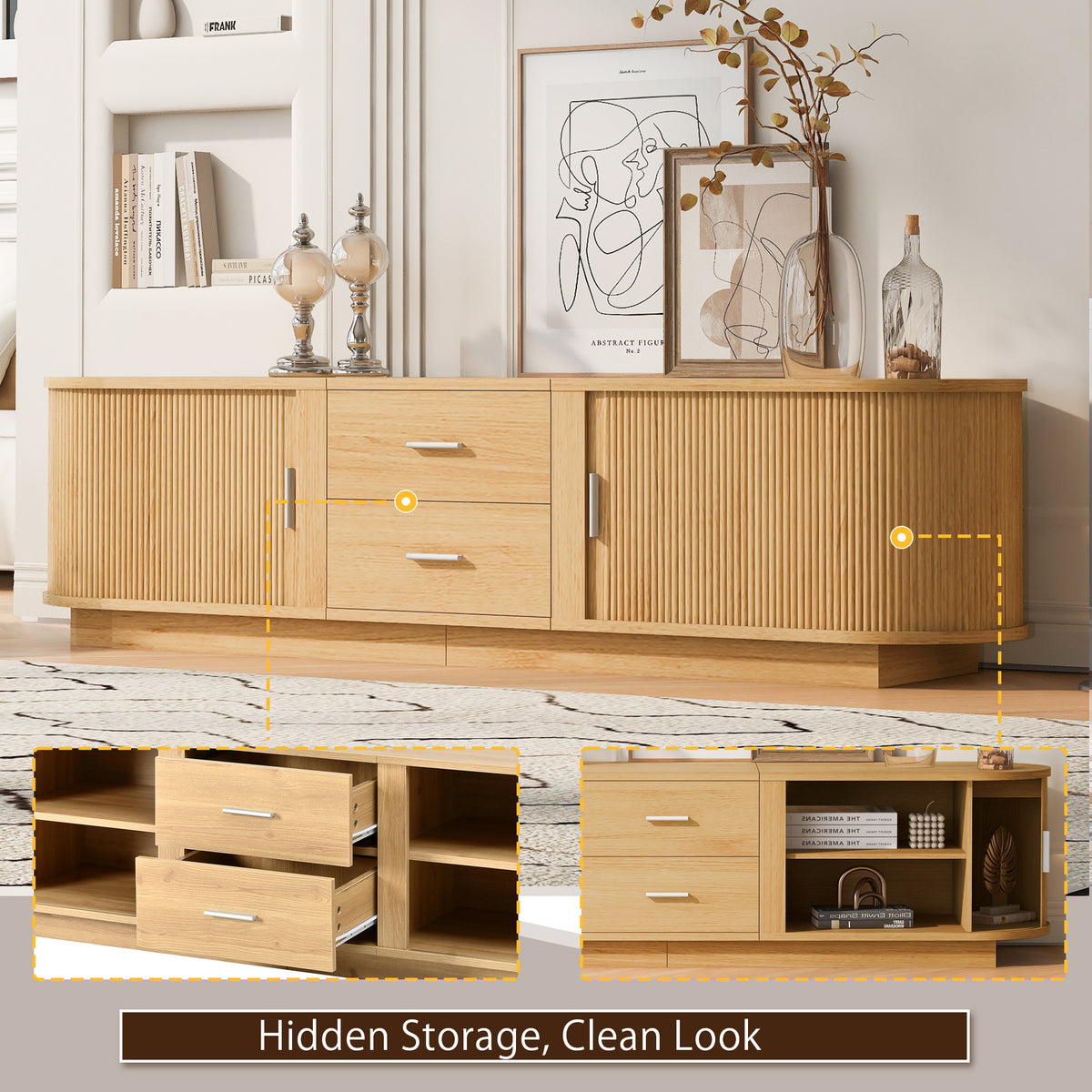 variant-group:rf-n724p420639w|Roomfitters Modern Entertainment Center Console Table with 2 Central Drawers, Acacia Wood