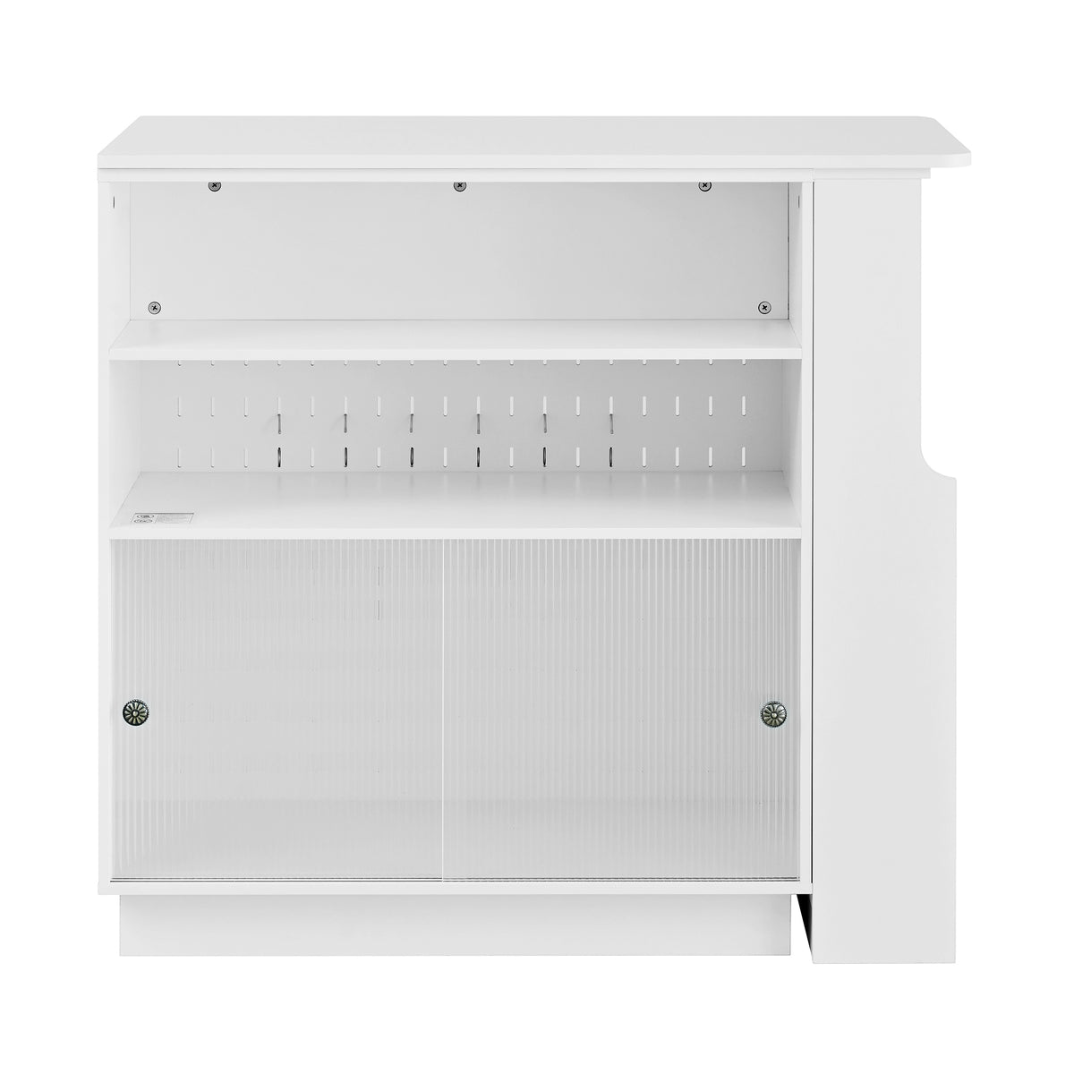 variant-group:rf-n711p437809k|Roomfitters White MDF Counter Height Kitchen Island Sideboard Cabinet, Extendable Table, Acrylic Sliding Doors