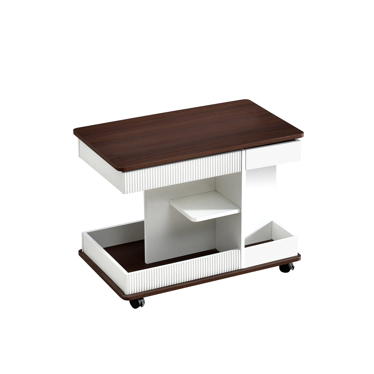 variant-group:rf-n724p292505k|Roomfitters Adjustable Sofa Side Table with Lift-Top, Rotating Surface and Storage on Wheels for Small Spaces, Brown