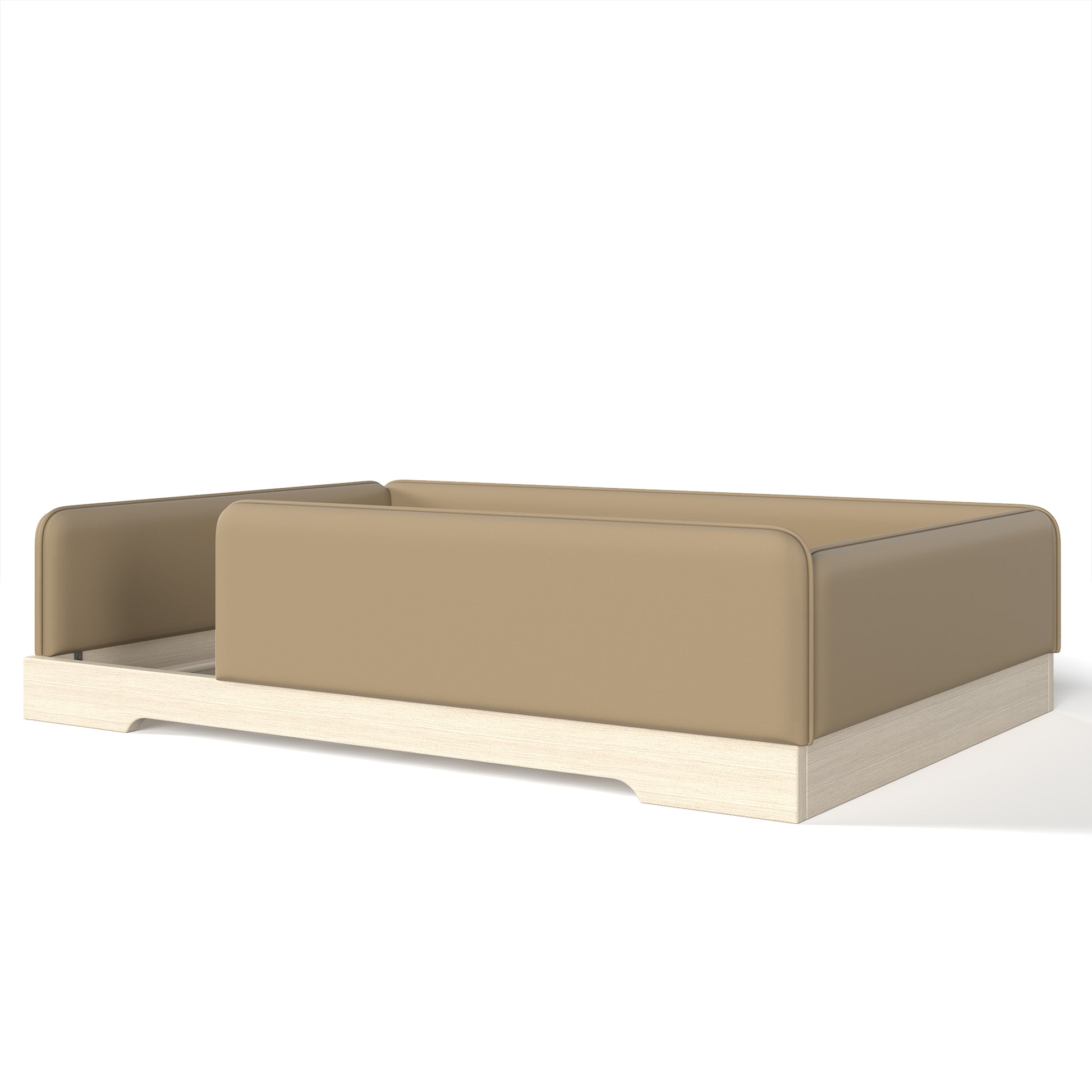 variant-group:rf-w1580s00670|Roomfitters Full Size Upholstered Floor Bed Frame with Removable Guardrails, Faux Leather Low Profile Platform, Brown