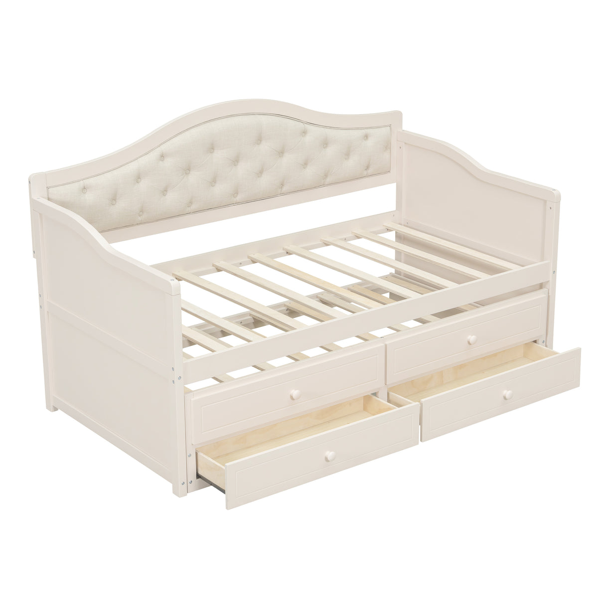 variant-group:rf-n733s346767a|Roomfitters Twin Daybed with Trundle, Wooden Sofa Bed with 2 Storage Drawers & Tufted Backrest, Beige