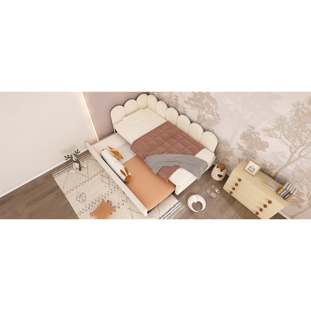 variant-group:rf-n736aa20362122b|Roomfitters Velvet Upholstered Twin Daybed with Pull Out Trundle, Sofa Bed with Metal Slat Frame, Beige