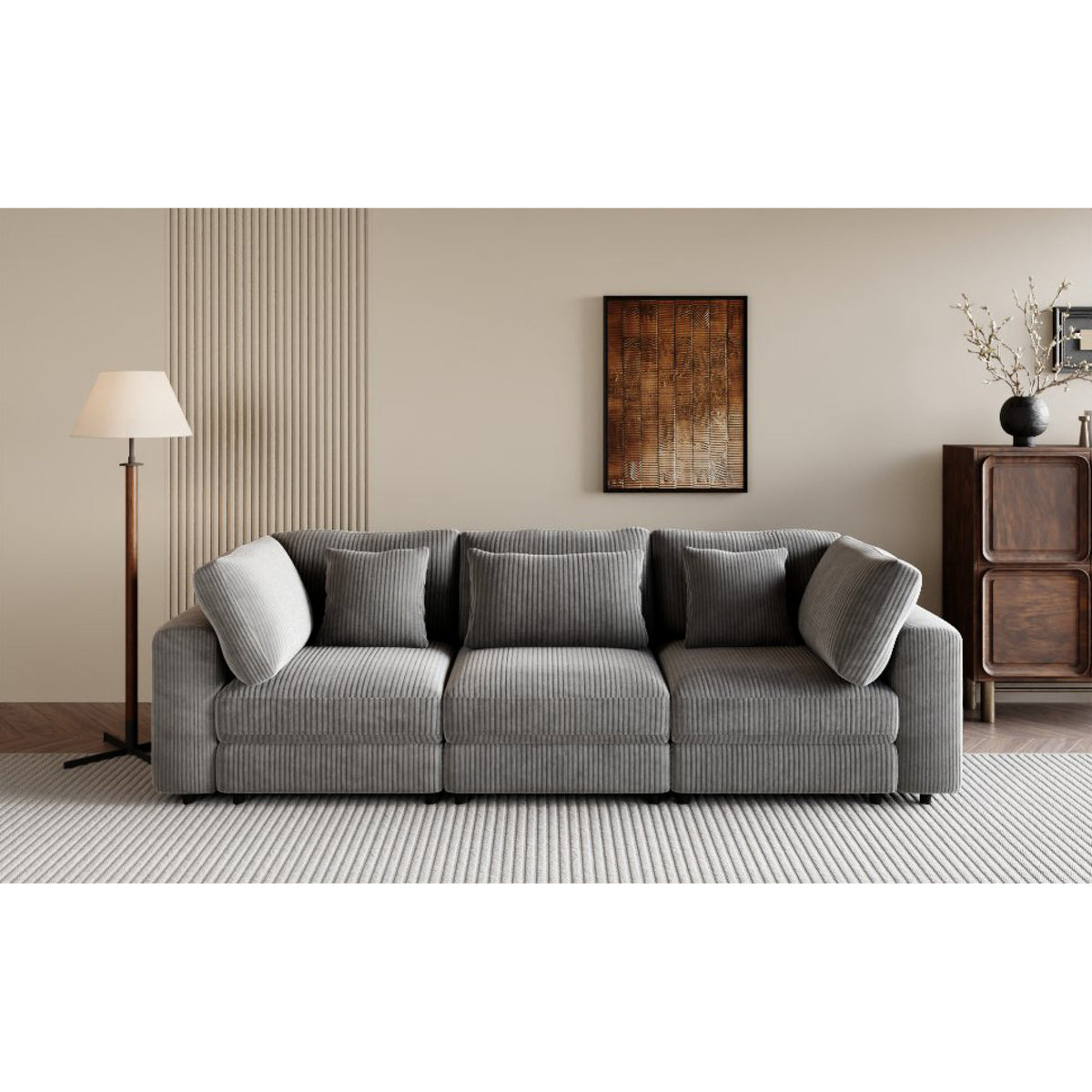 variant-group:rf-n711wy000403aae|Roomfitters 105" 3-Seater Sofa with Removable Back Cushions and 5 Pillows, Comfortable Couch for Living Room, Gray
