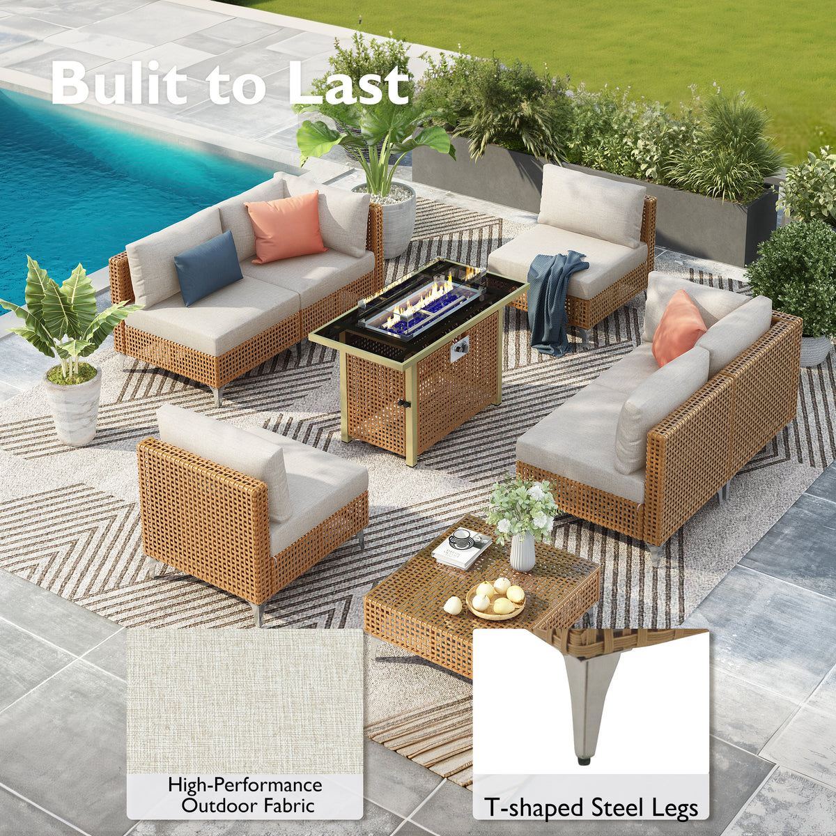 variant-group:rf-n707s000011z|Roomfitters 7-Piece Wicker Patio Furniture Set, Outdoor Sectional Sofa with Water-Resistant Cushions, Table, Natural