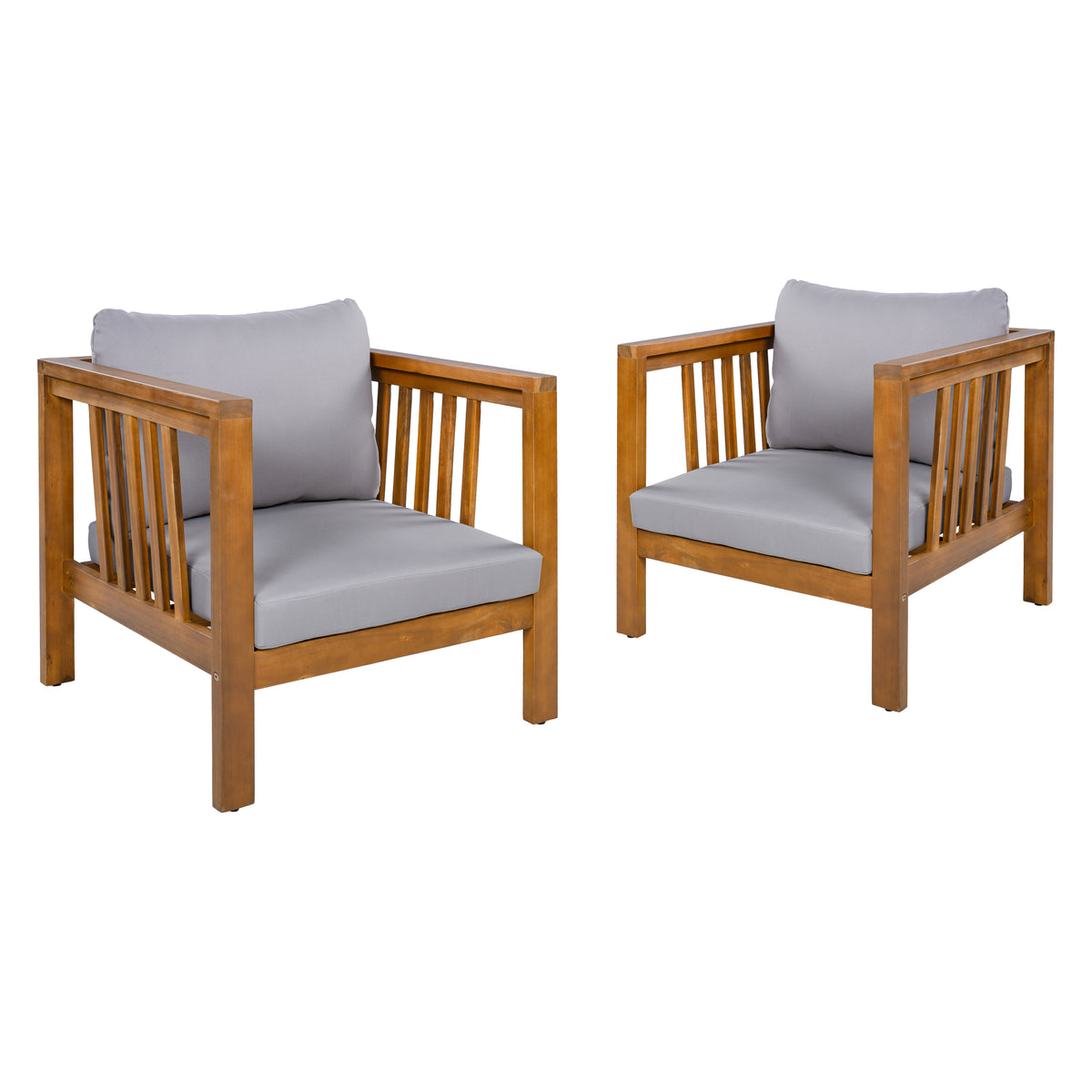 variant-group:rf-n704p448453e|Roomfitters Set of 2 Outdoor Acacia Wood Club Chairs with Modern Square Arms 2-Piece Patio Conversation Set Gray