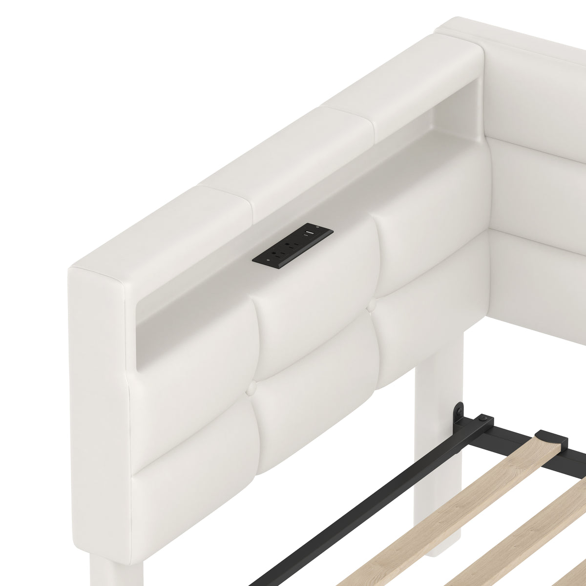 variant-group:rf-n733p285121a|Roomfitters Upholstered Twin Size Daybed with Storage Drawers and Charging Station, Bed Frame with Storage Headboard, No Box Spring Needed, Beige