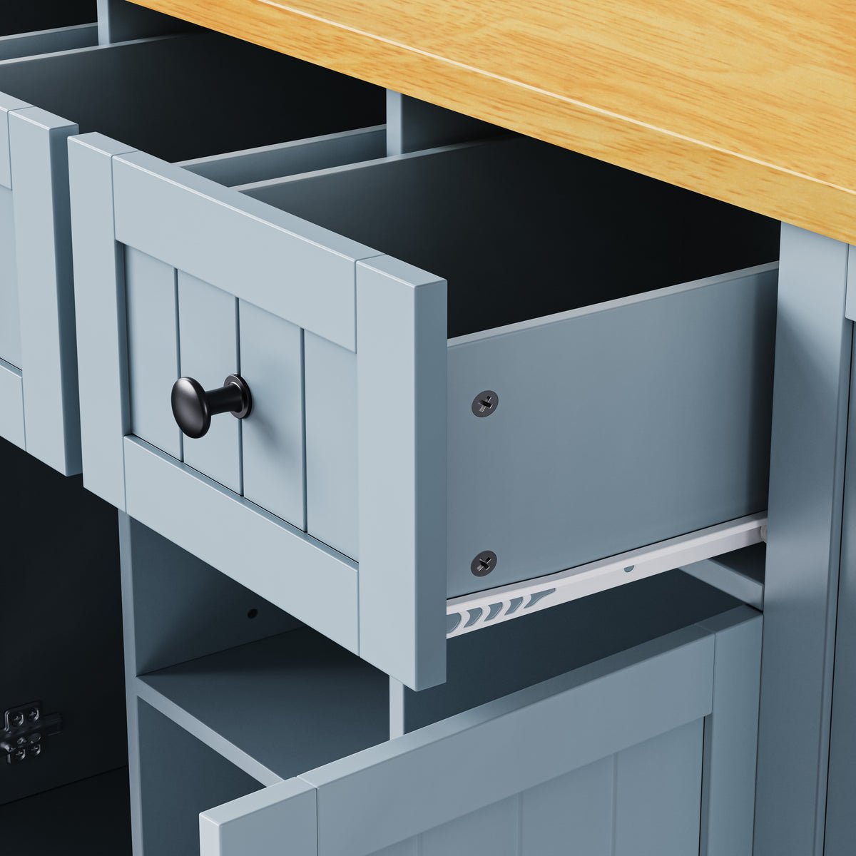 variant-group:rf-n707s003007g|Roomfitters 53" Kitchen Island with 2 Bar Stools, Drop Leaf, Power Outlet, Rolling Kitchen Cart Set with Storage, Grey-Blue