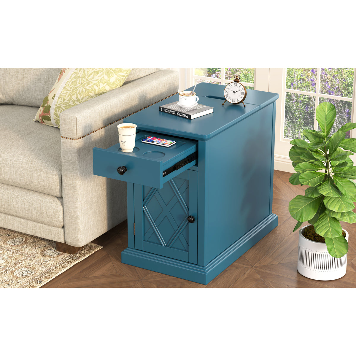 variant-group:rf-n724p353565m|Roomfitters Classic Charging End Table with USB Ports and Storage Drawer, Navy Blue