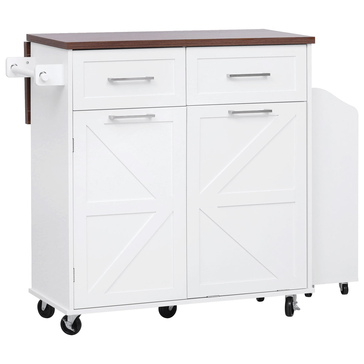variant-group:rf-n707p307296w|Roomfitters 47.2" Farmhouse Kitchen Island with Drop Leaf, Tilt Trash Can Cabinet, Removable Mobile Side Racks, White