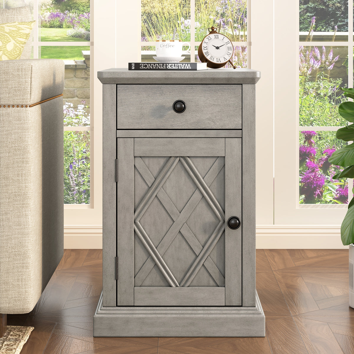 variant-group:rf-n724p353565e|Roomfitters Classic Charging End Table with USB Ports and Storage Drawer, Antique Gray