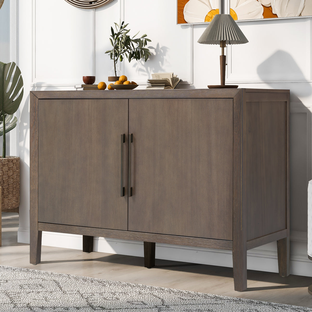 variant-group:rf-n711p410389d|Roomfitters 47.25-Inch Farmhouse Sideboard, 2-Door Buffet Cabinet, Medium Brown Wooden Storage Console, Metal Handles