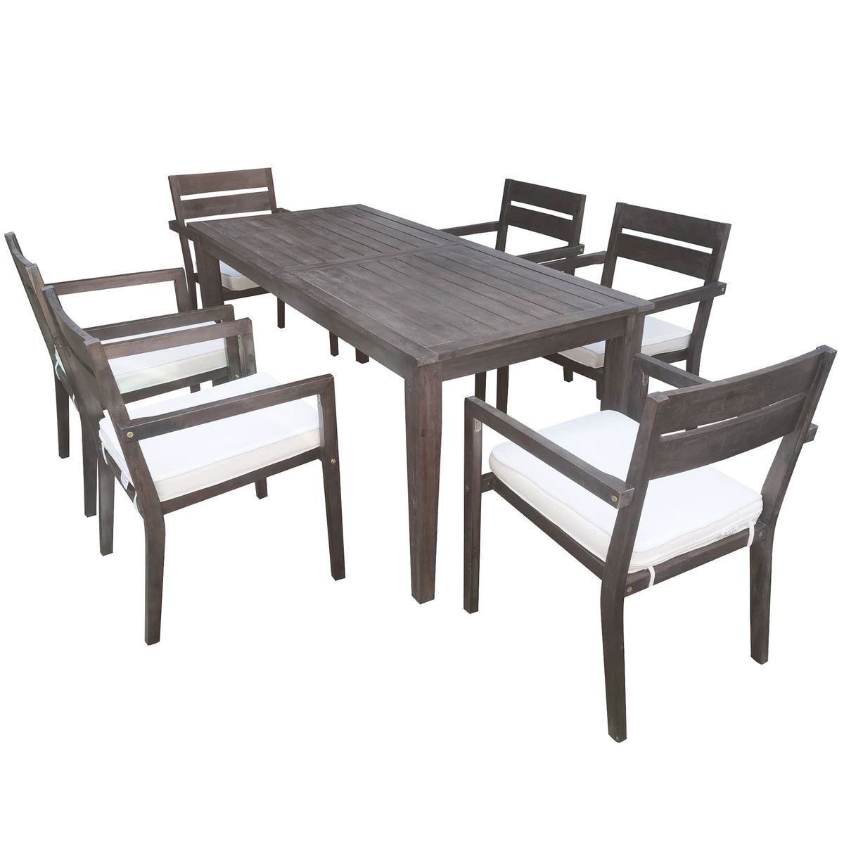 variant-group:rf-n711wy000459aae|Roomfitters 7-Piece Acacia Wood Outdoor Dining Set with Cushions, 6 Armchairs and Rectangular Table for Patio Garden, Gray