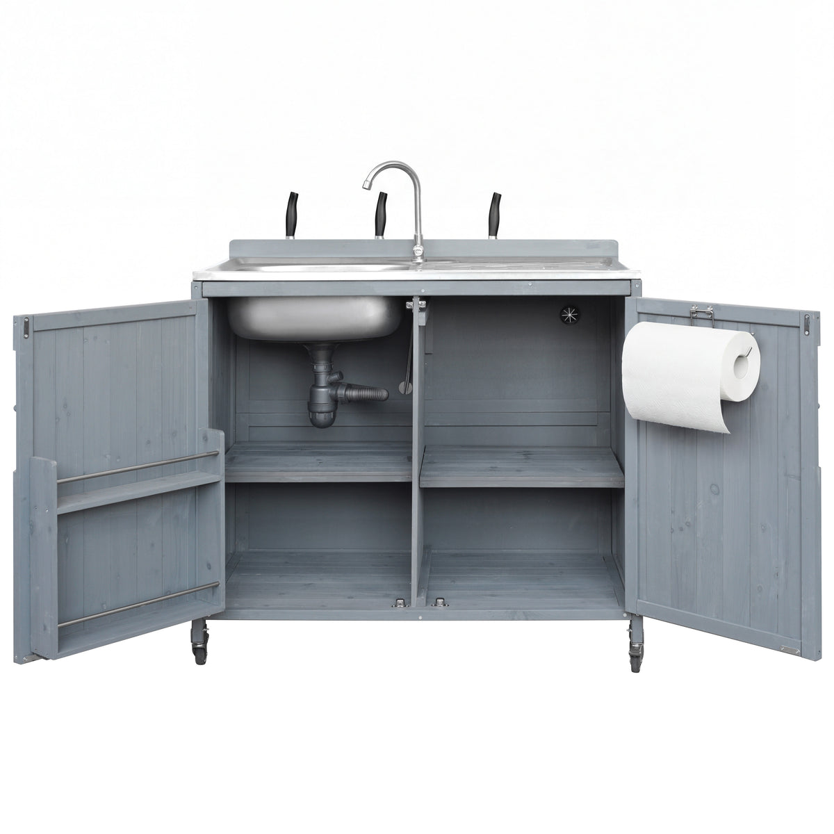 variant-group:rf-n707p370281g|Roomfitters 39.4" Outdoor Grill Cart with Stainless Steel Top, Prep Station with Sink and Storage Cabinet, Grey+Blue