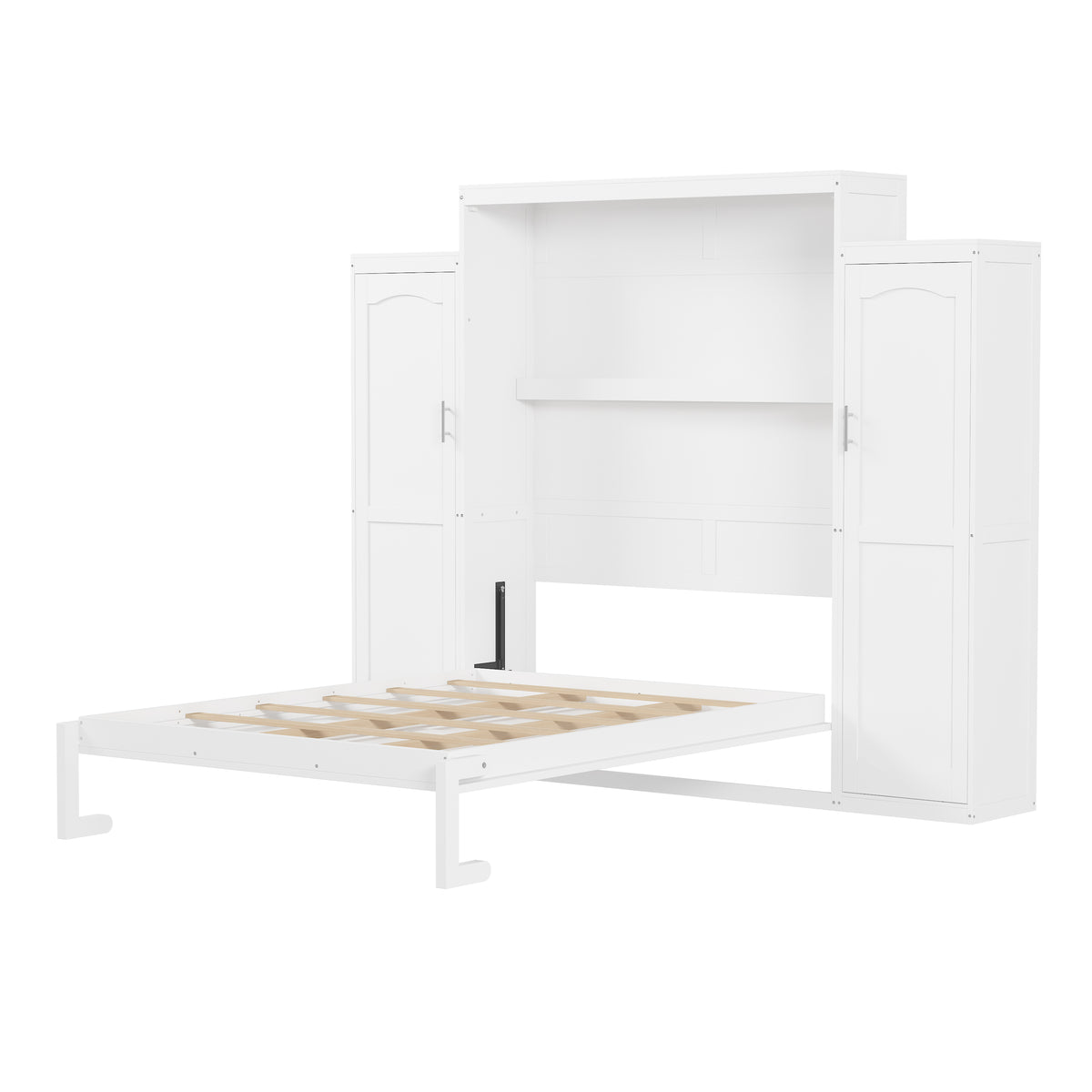 variant-group:rf-n733s339767k|Roomfitters Queen Murphy Bed with Storage Cabinets and Shelf, Foldable Wall Bed Platform for Guest Room and Bedroom, White